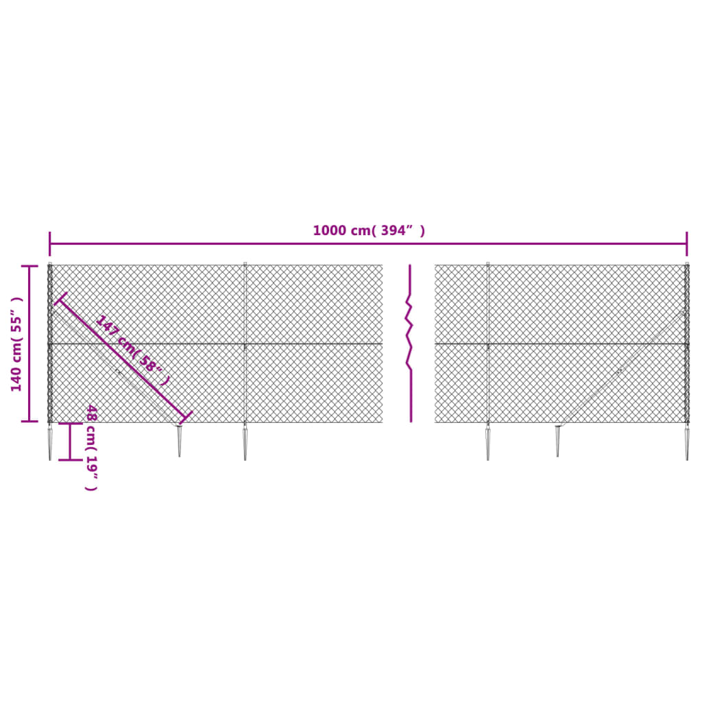 vidaXL Gaashek met grondankers 1,4x10 m zilverkleurig