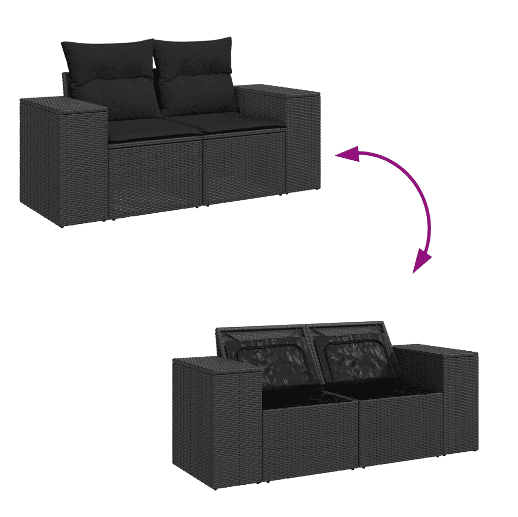 vidaXL 7-delige Loungeset met kussens poly rattan zwart