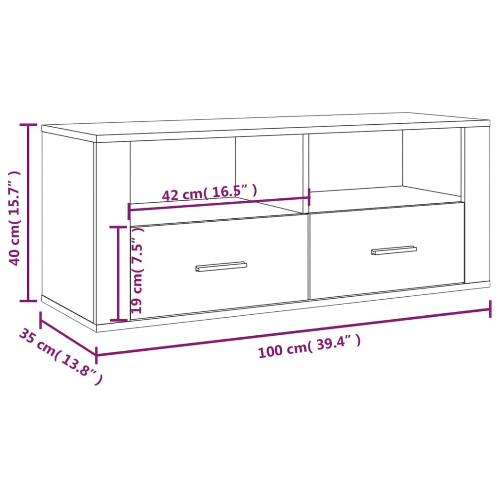 vidaXL Tv-meubel 100x35x40 cm bewerkt hout grijs sonoma eikenkleurig