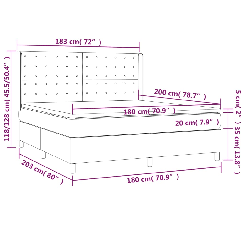 vidaXL Boxspring met matras en LED stof donkergrijs 180x200 cm