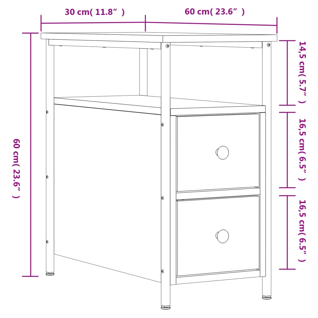 vidaXL Nachtkastjes 2 st 30x60x60 cm bewerkt hout gerookt eikenkleurig