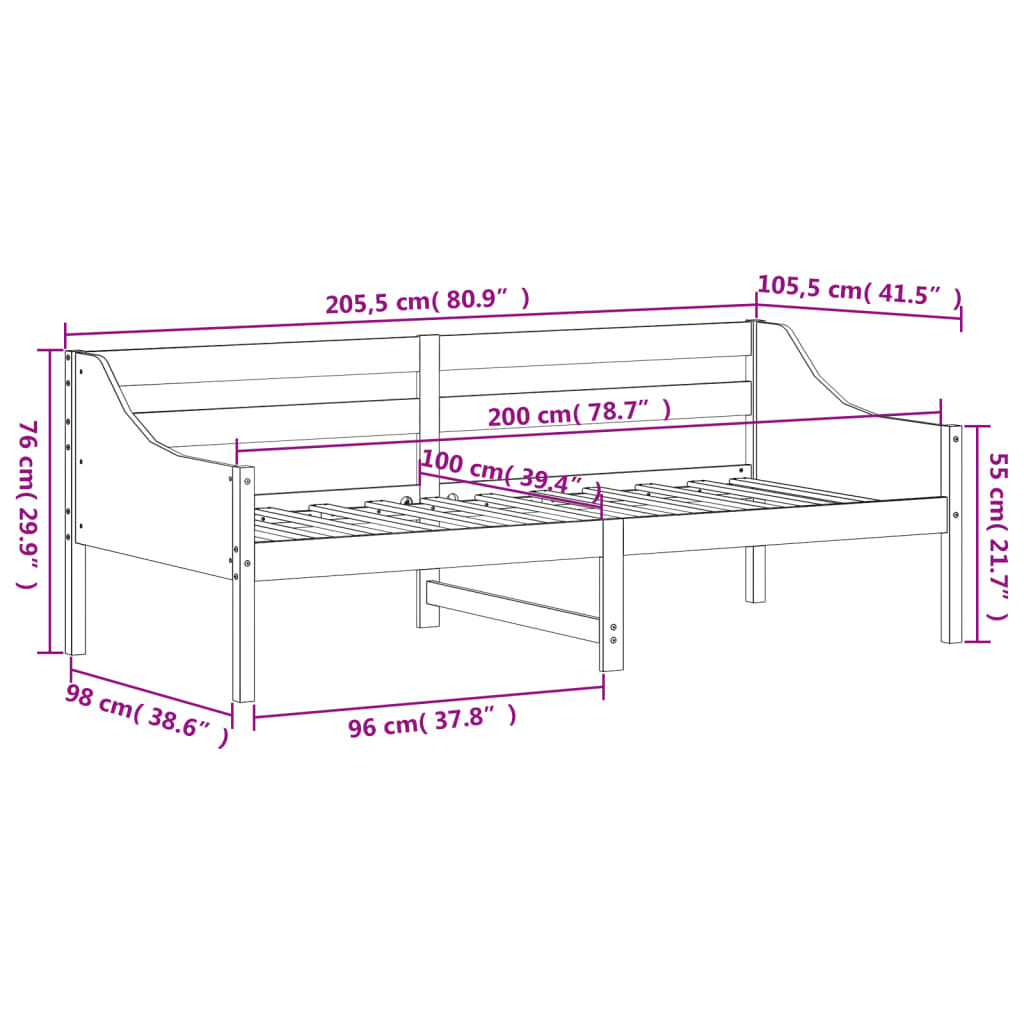 vidaXL Slaapbank 100x200 cm massief grenenhout wasbruin