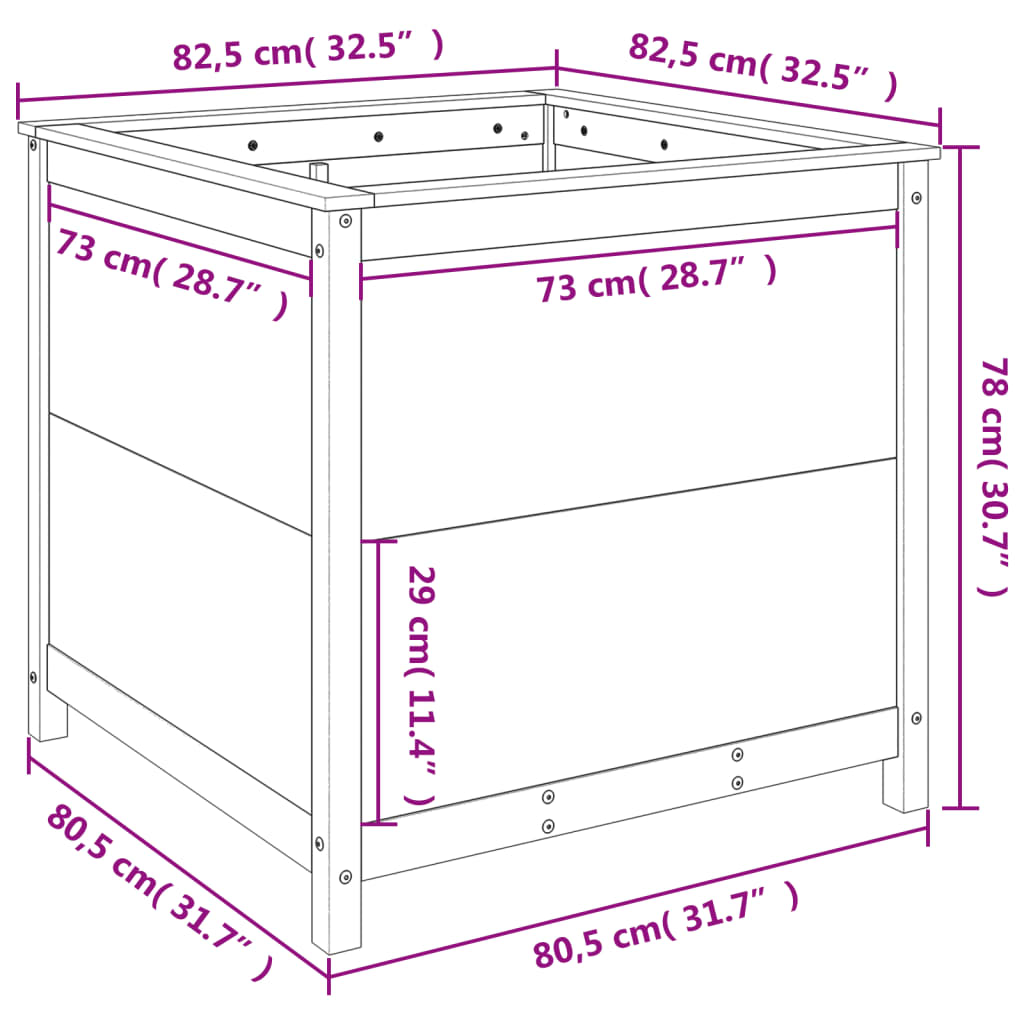 vidaXL Plantenbak 82,5x82,5x78 cm massief grenenhout zwart