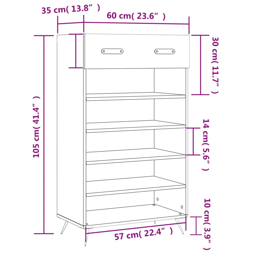 vidaXL Schoenenkast 60x35x105 cm bewerkt hout betongrijs