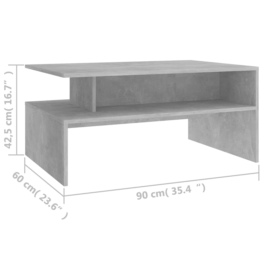 vidaXL Salontafel 90x60x42,5 cm bewerkt hout betongrijs
