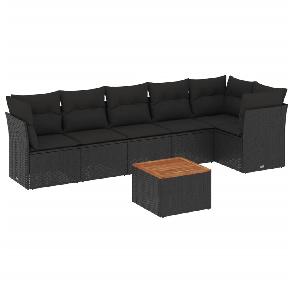 vidaXL 7-delige Loungeset met kussens poly rattan zwart