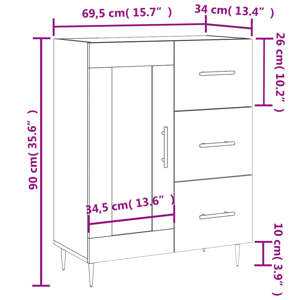 vidaXL Dressoir 69,5x34x90 cm bewerkt hout bruin eikenkleur