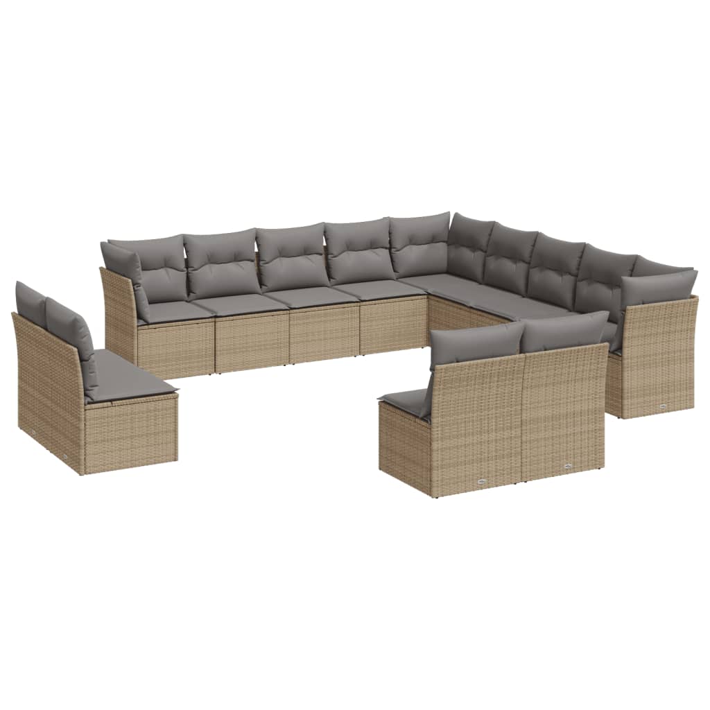 vidaXL 13-delige Loungeset met kussens poly rattan beige