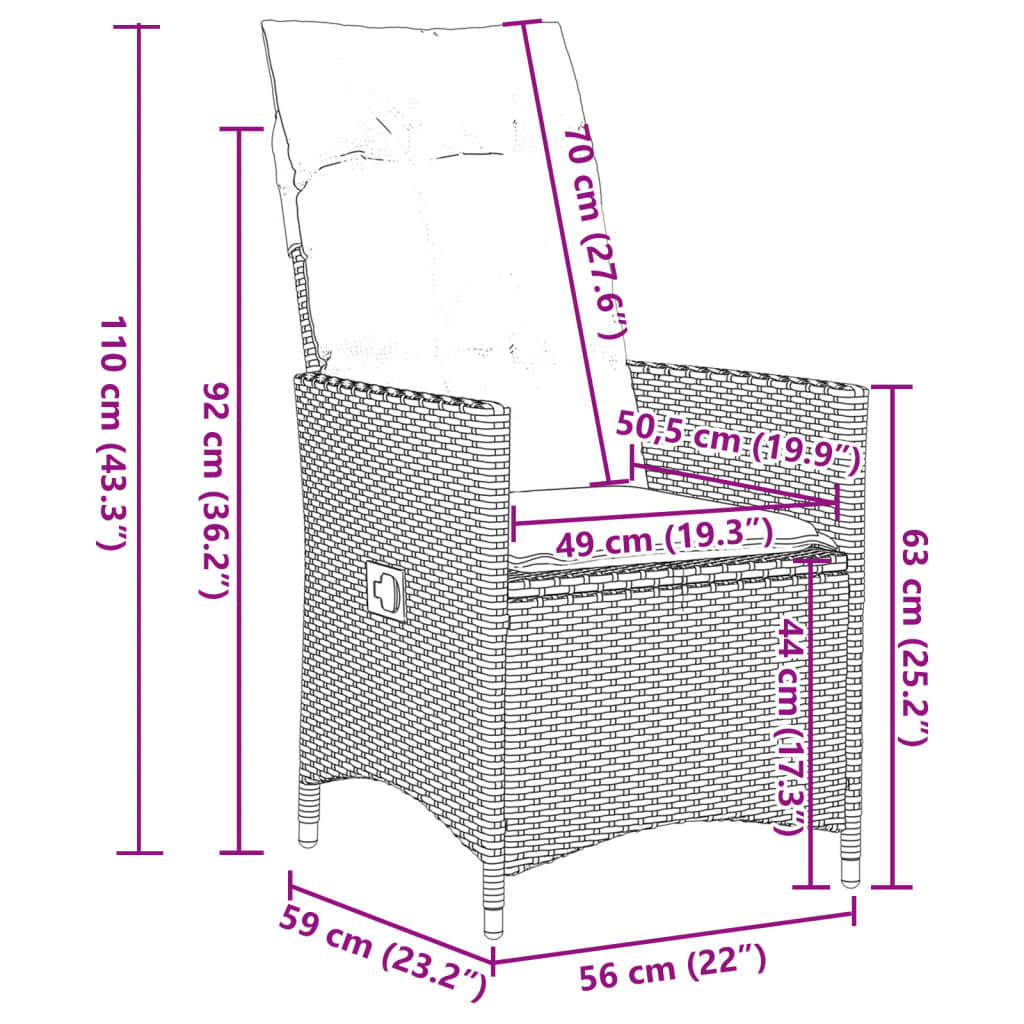 vidaXL 9-delige Bistroset met kussens poly rattan grijs