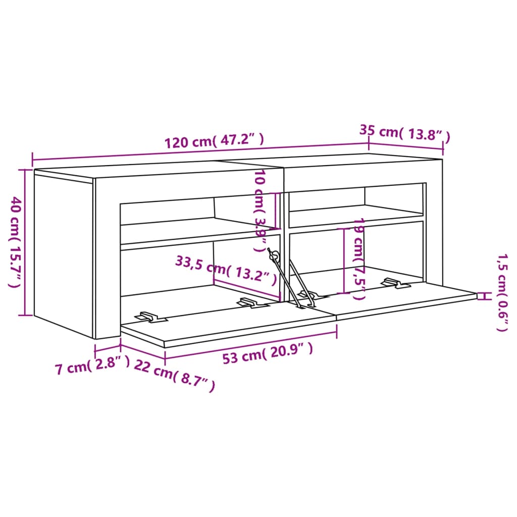 vidaXL Tv-meubel met LED-verlichting 120x35x40 cm grijs sonoma eiken