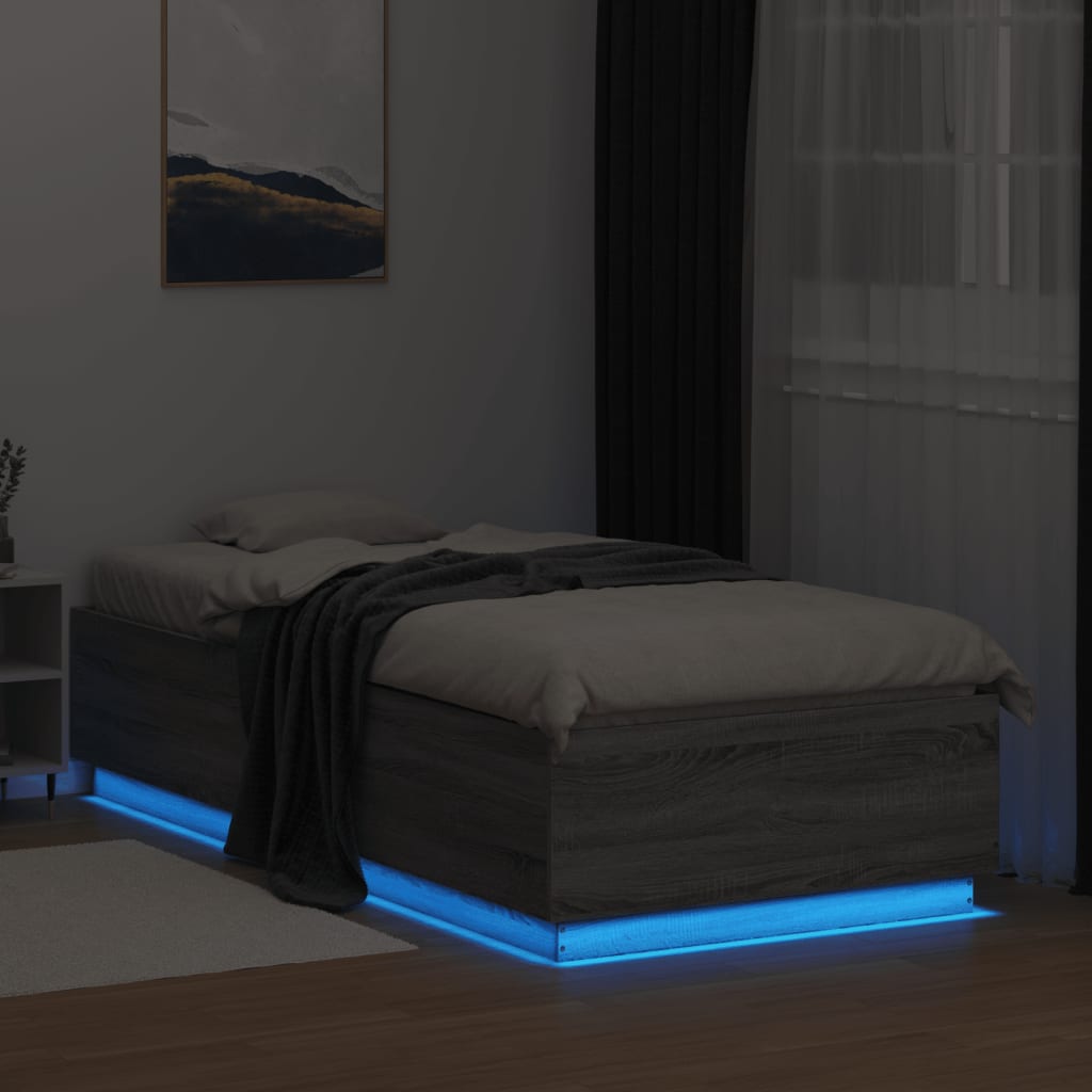 vidaXL Bedframe met LED-verlichting grijs sonoma eikenkleurig 90x200cm