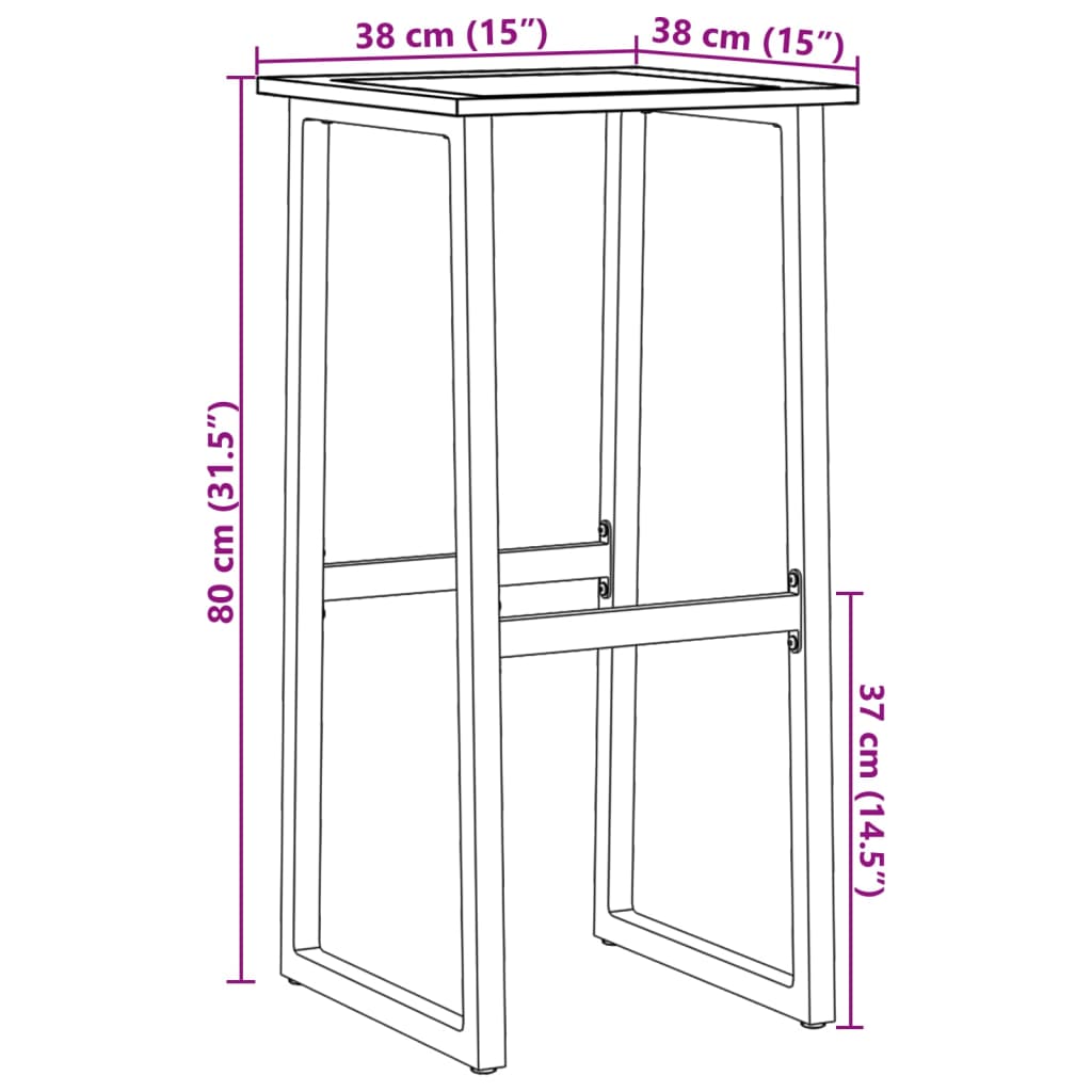 vidaXL Barkrukken 2 st 38x38x80 cm gepoedercoat staal zwart