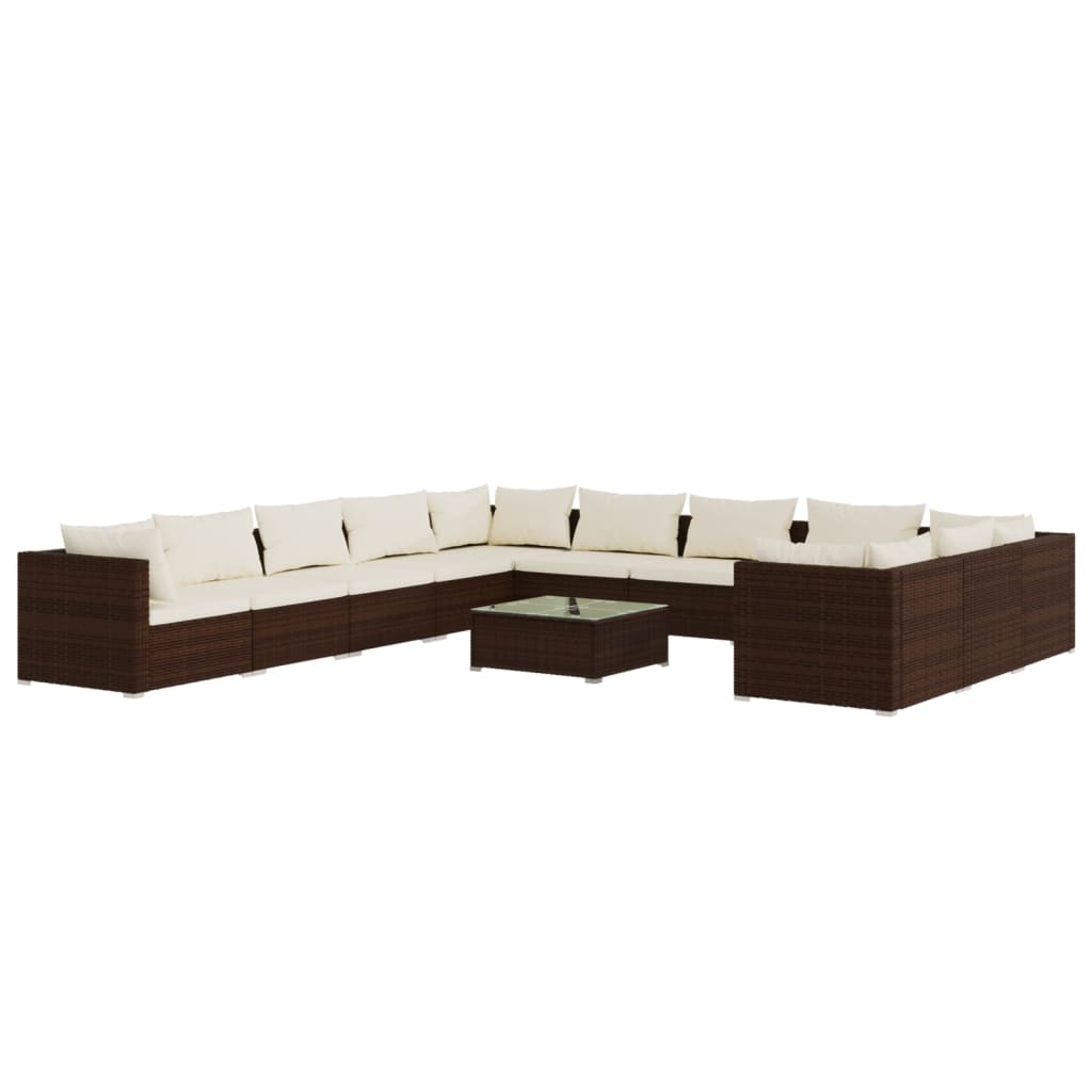 vidaXL 12-delige Loungeset met kussens poly rattan bruin