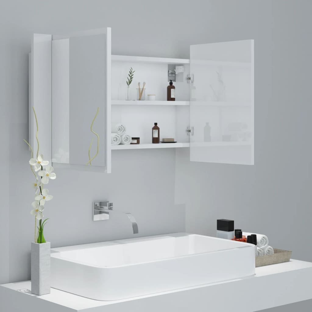 vidaXL Badkamerkast met spiegel en LED 80x12x45 cm acryl hoogglans wit