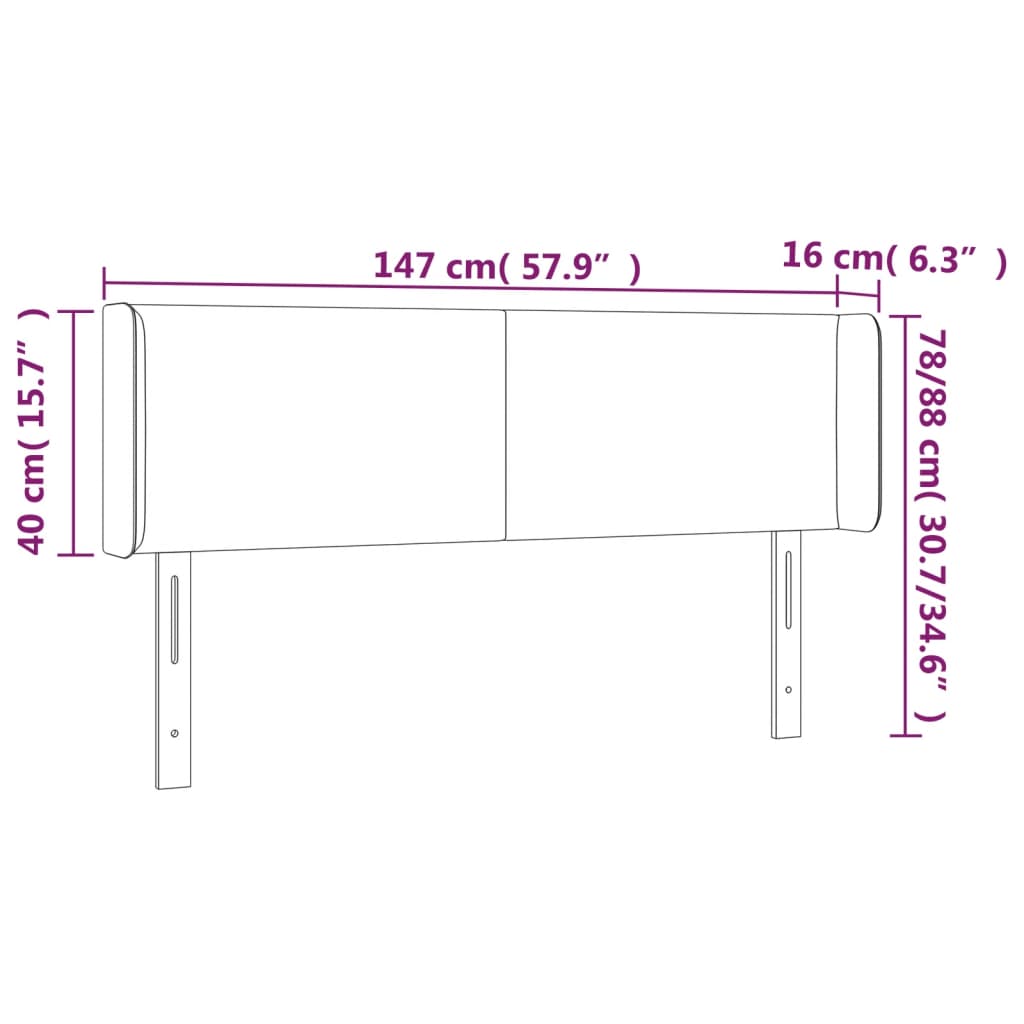 vidaXL Hoofdbord met randen 147x16x78/88 cm fluweel donkergrijs