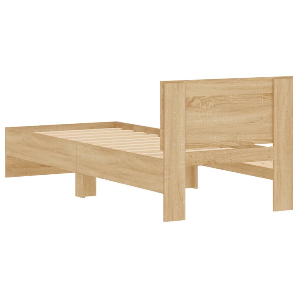 vidaXL Bedframe met hoofdeinde bewerkt hout sonoma eiken 100x200 cm