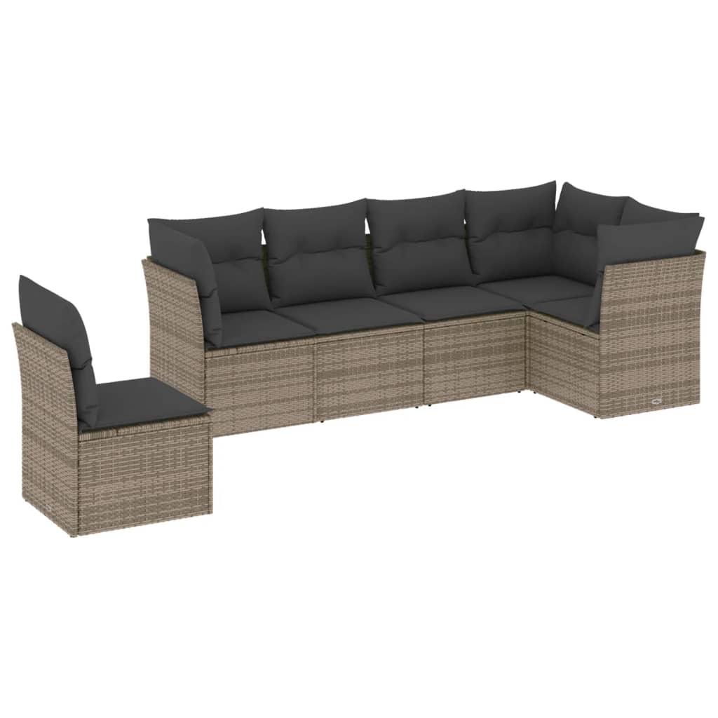 vidaXL 6-delige Loungeset met kussens poly rattan grijs