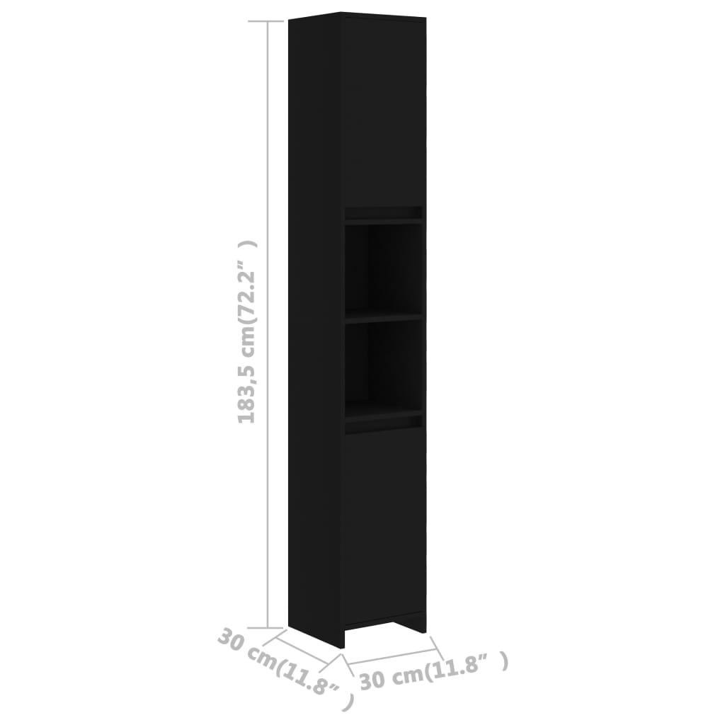 vidaXL Badkamerkast 30x30x183,5 cm spaanplaat zwart