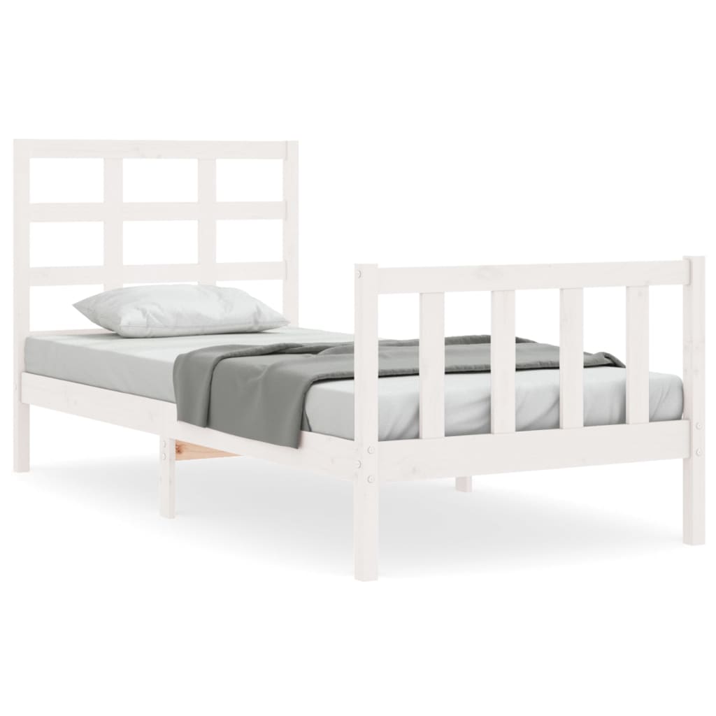 vidaXL Bedframe met hoofdbord massief hout wit 90x200 cm