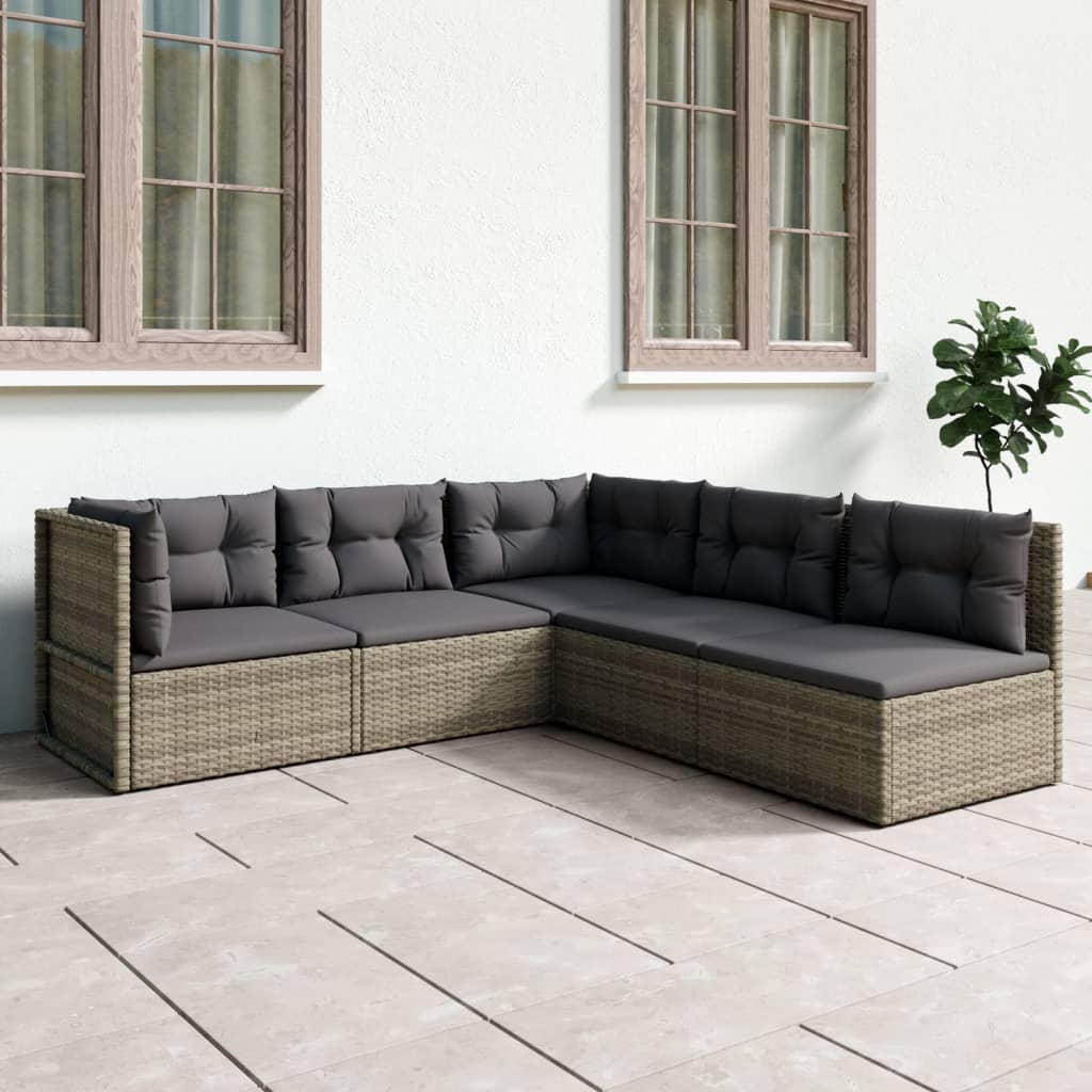 vidaXL 5-delige Loungeset met kussens poly rattan grijs