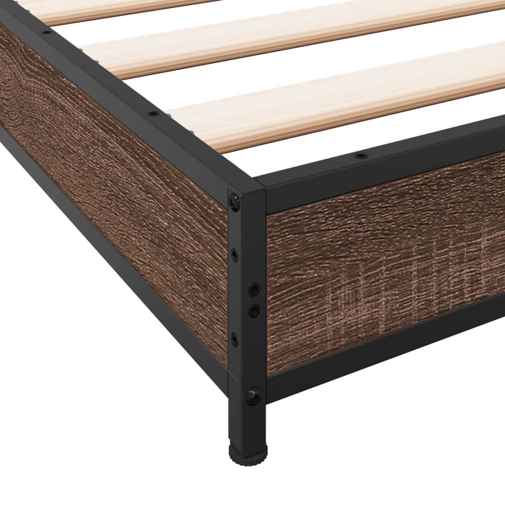 vidaXL Bedframe bewerkt hout metaal bruin eikenkleur 200x200 cm