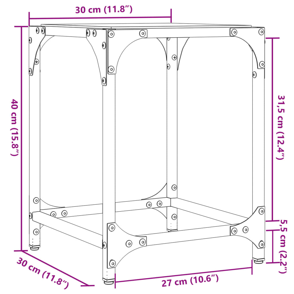 vidaXL Salontafel met zwart glazen blad 30x30x40 cm staal