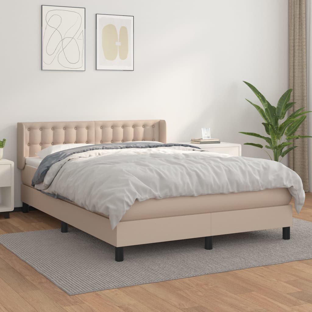 vidaXL Boxspring met matras kunstleer cappuccinokleurig 140x200 cm