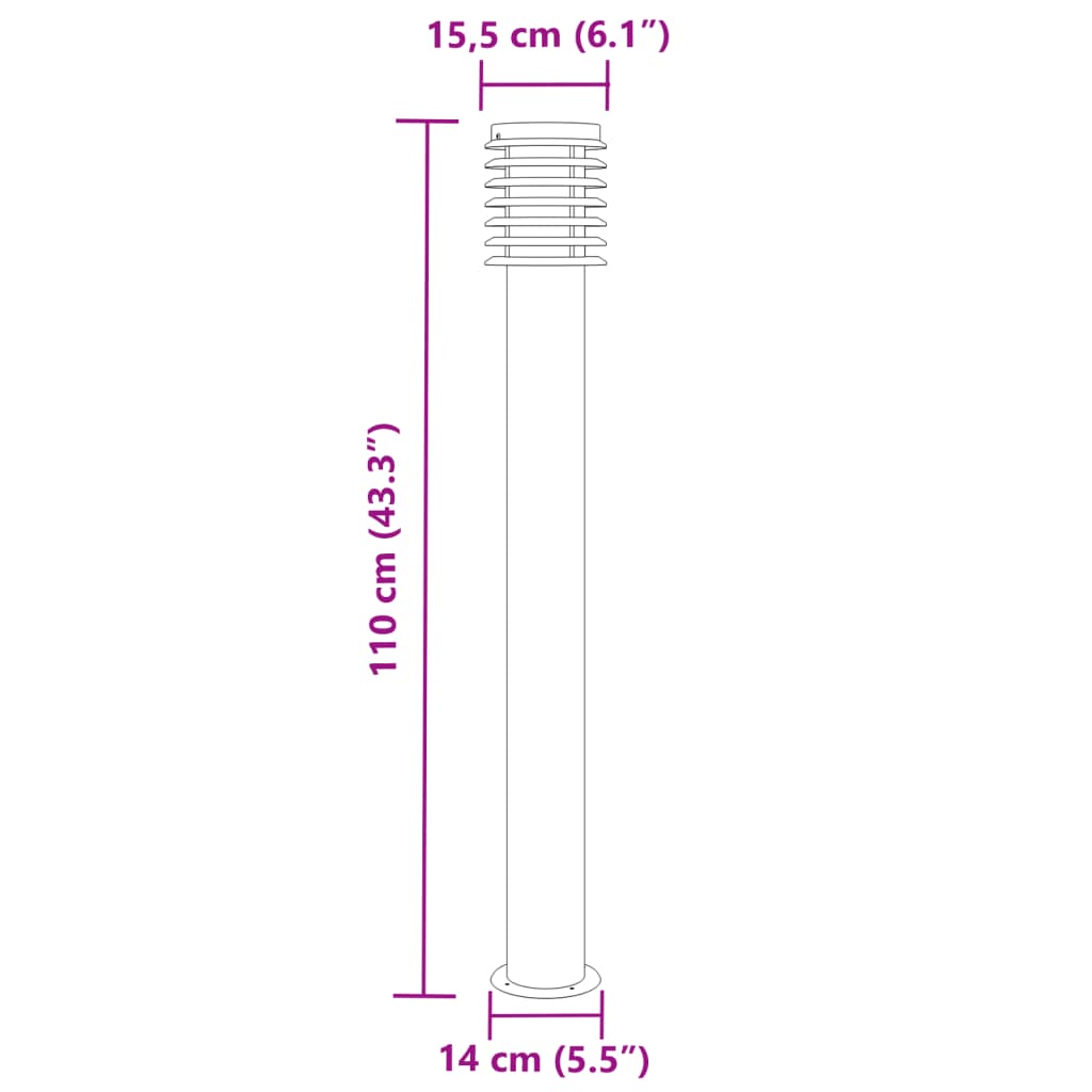 vidaXL Vloerlamp voor buiten 110 cm roestvrijstaal zwart