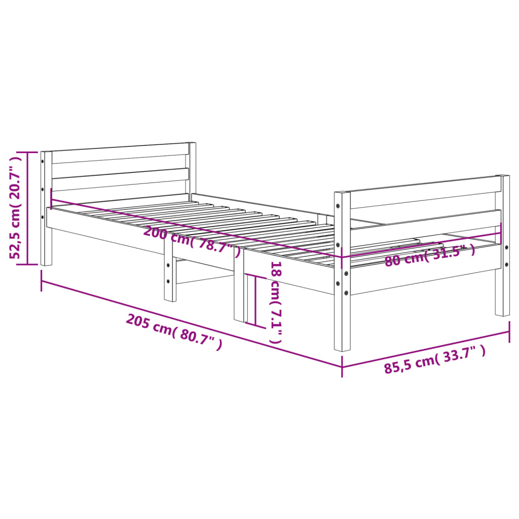 vidaXL Bedframe zonder matras massief grenenhout wasbruin 80x200 cm