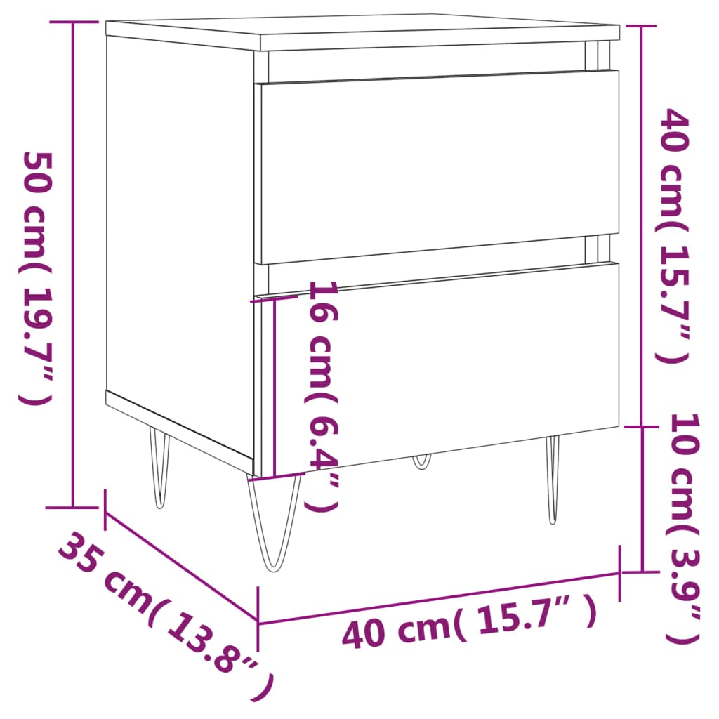 vidaXL Nachtkastjes 2 st 40x35x50 cm bewerkt hout zwart