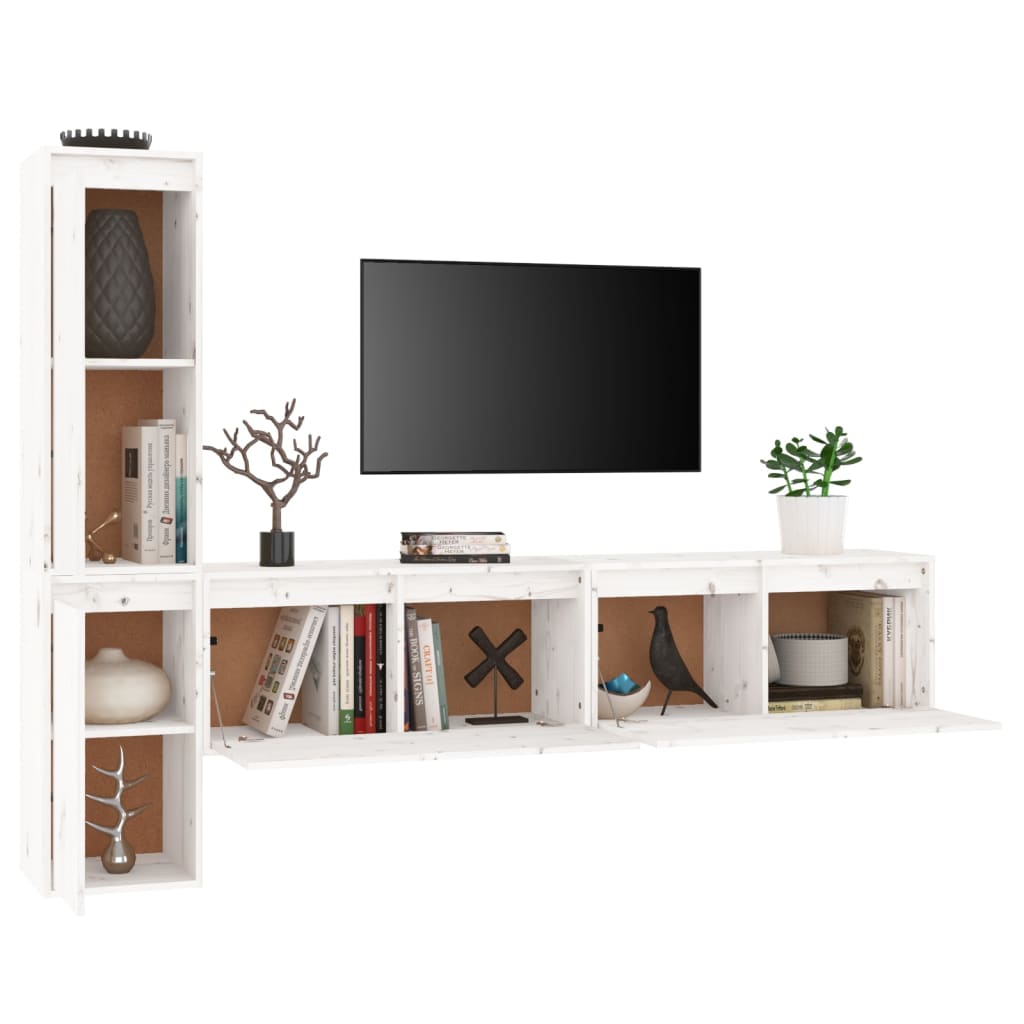 vidaXL Tv-meubelen 4 st massief grenenhout wit