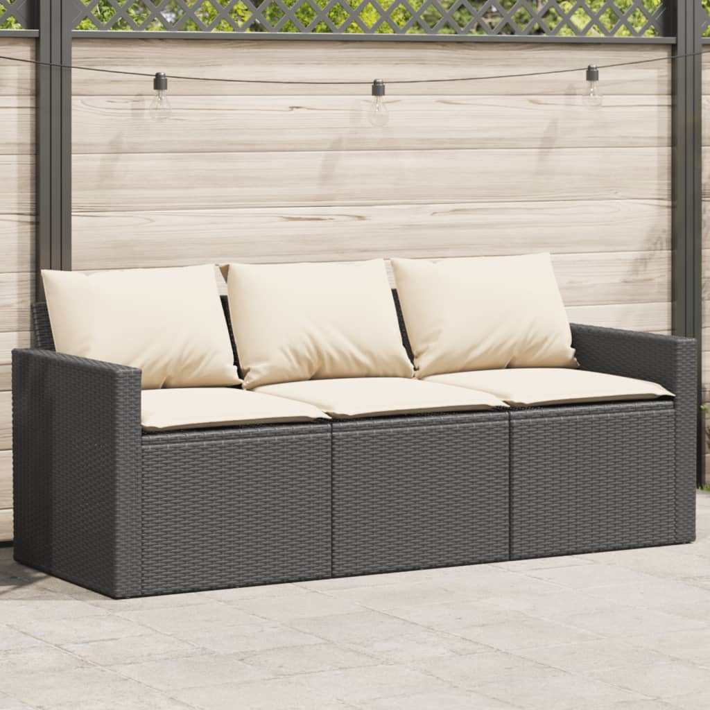 vidaXL Tuinbank 3-zits met kussens poly rattan bruin