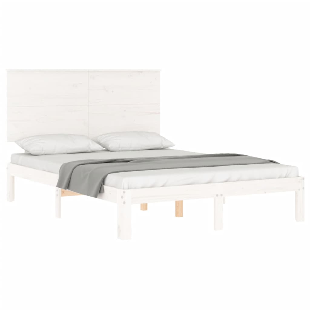 vidaXL Bedframe met hoofdbord massief hout wit 140x190 cm