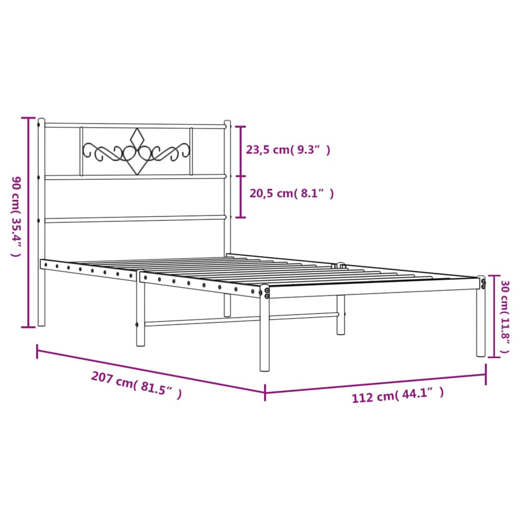 vidaXL Bedframe met hoofdbord metaal wit 107x203 cm