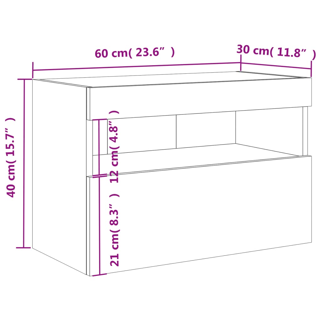 vidaXL Tv-wandmeubel met LED-verlichting 60x30x40 cm gerookt eiken