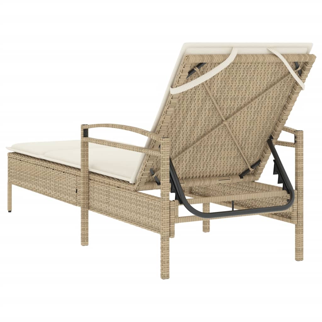 vidaXL Ligbed met kussen 63x200x81 cm poly rattan beige