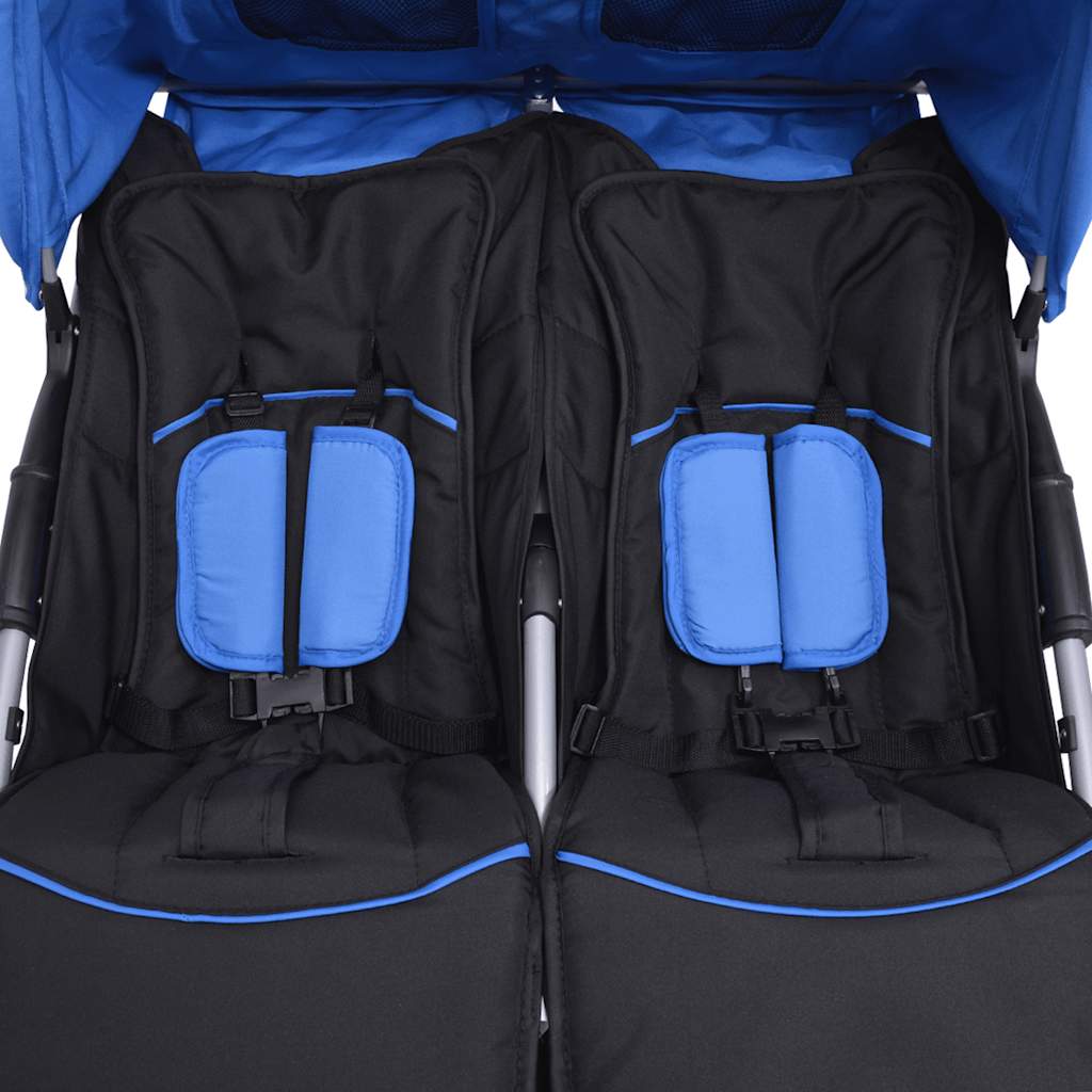 vidaXL Tweelingkinderwagen staal blauw en zwart