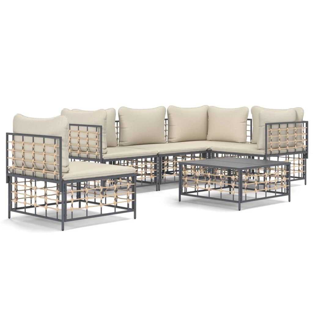 vidaXL 6-delige Loungeset met kussens poly rattan antracietkleurig