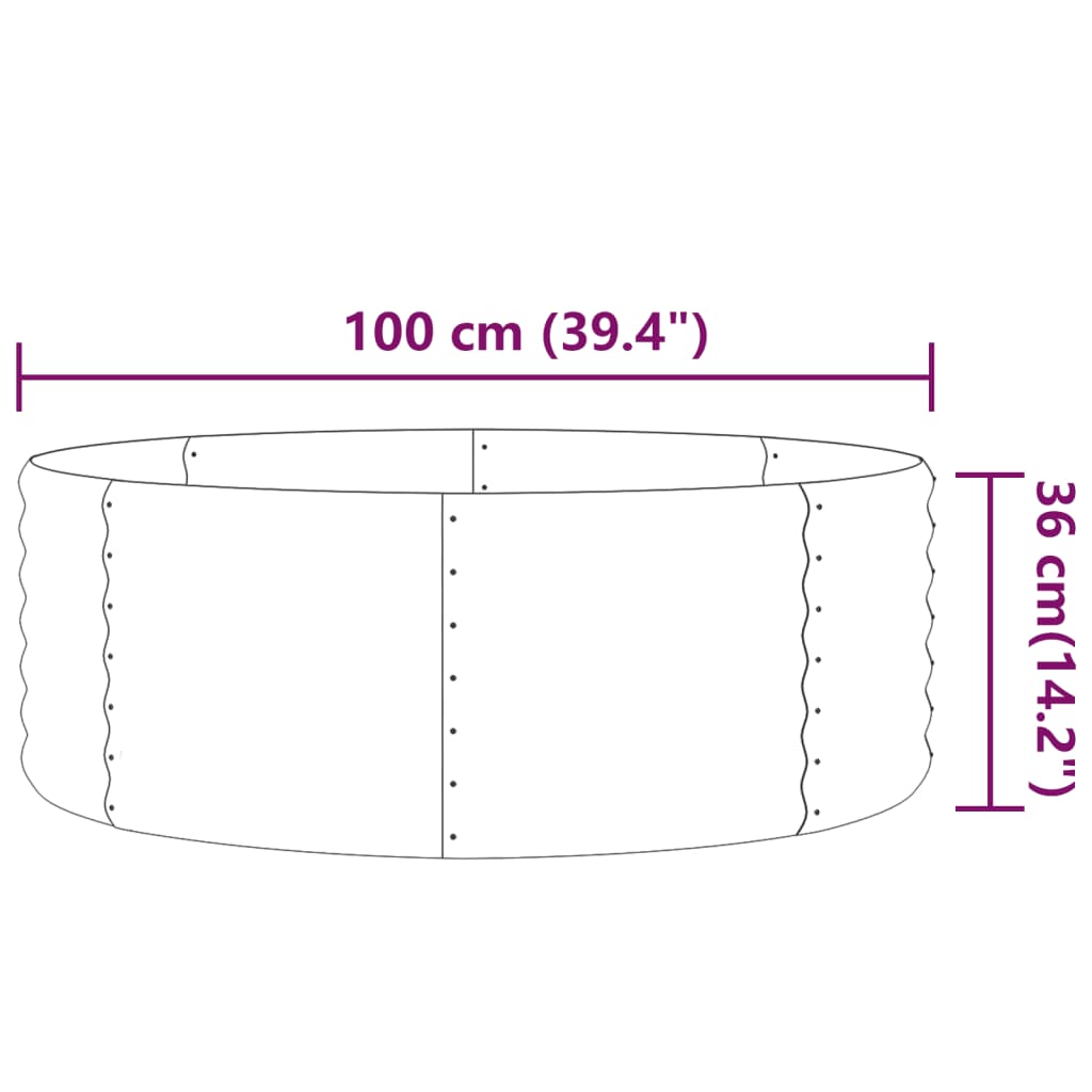 vidaXL Plantenbak 100x100x36 cm gepoedercoat staal zilverkleurig