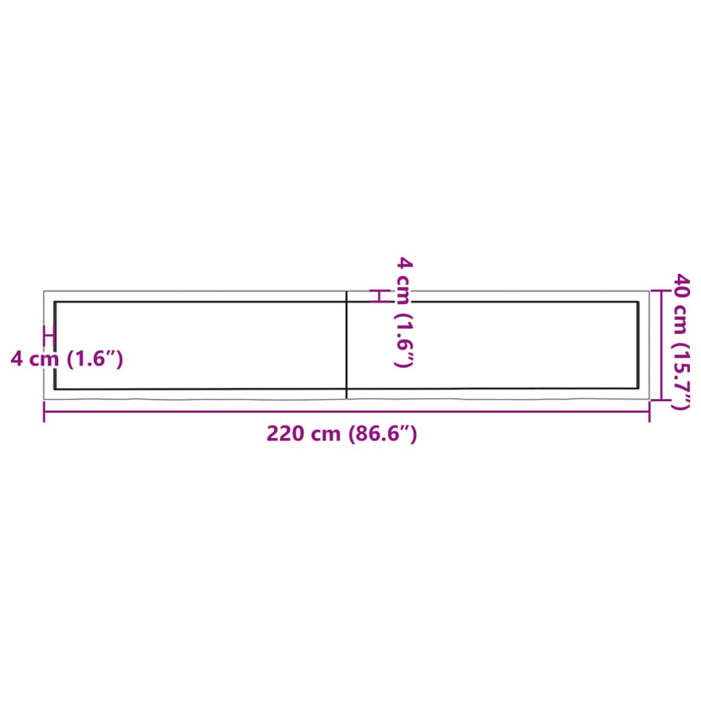 vidaXL Wastafelblad 220x40x(2-6) cm behandeld massief hout lichtbruin