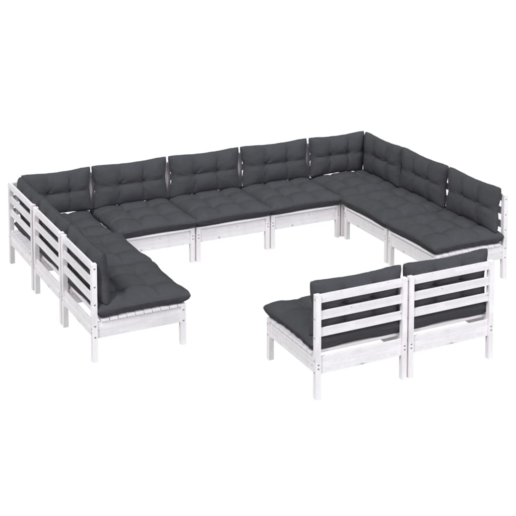 vidaXL 11-delige Loungeset met kussens massief grenenhout wit