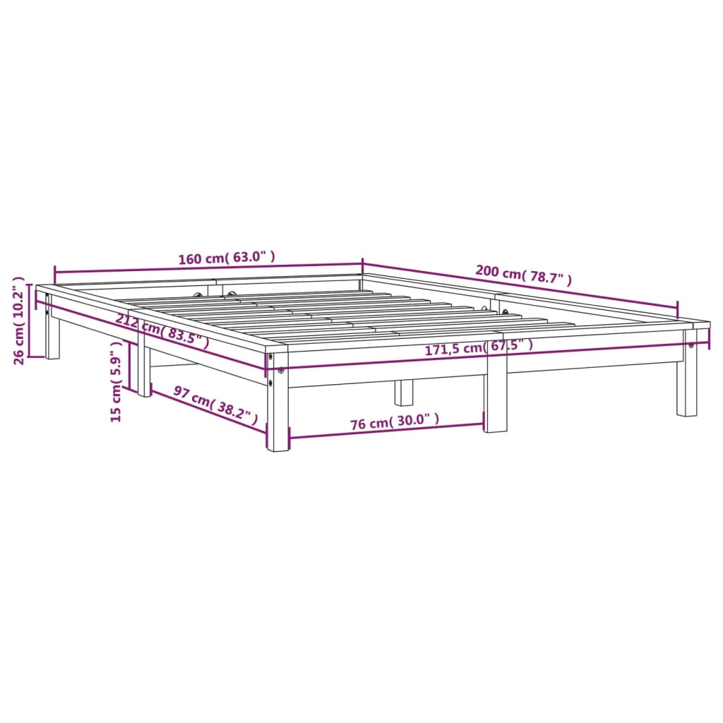 vidaXL Bedframe massief grenenhout zwart 160x200 cm