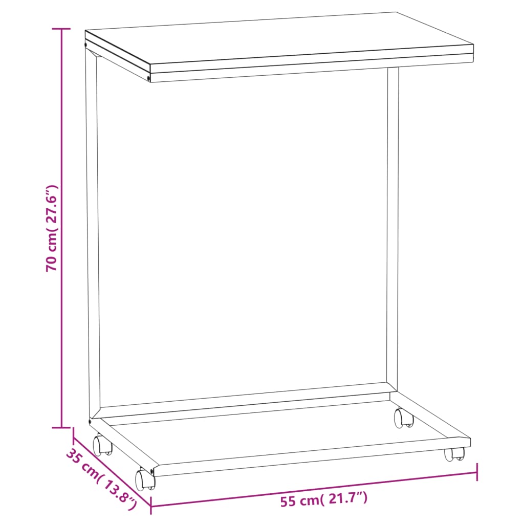 vidaXL Bijzettafel met wieltjes 55x35x70 cm bewerkt hout wit