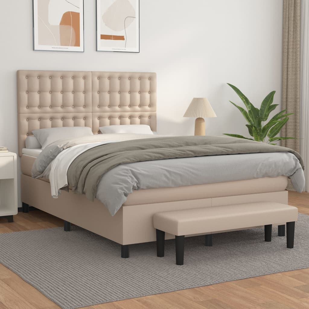 vidaXL Boxspring met matras kunstleer cappuccinokleurig 140x190 cm