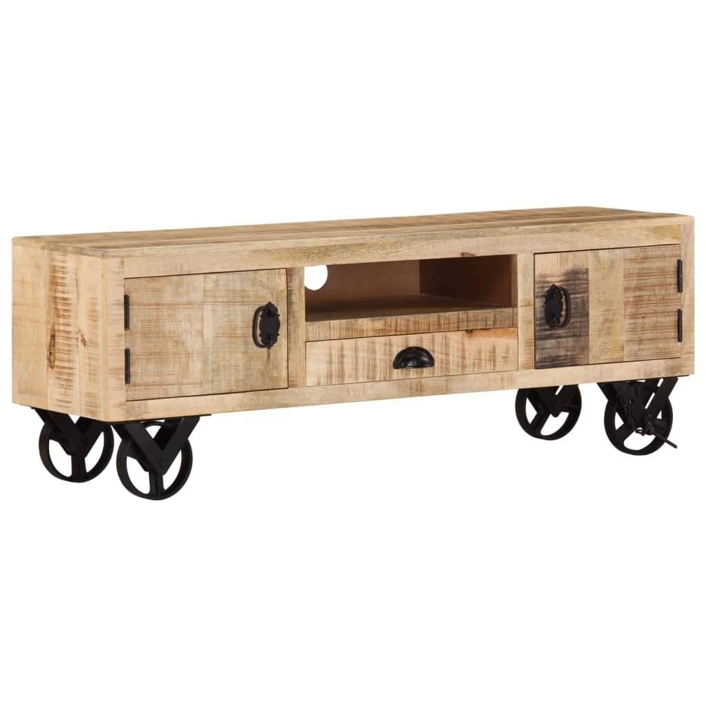 vidaXL Tv-meubel met wieltjes 110x30x37 cm ruw mangohout