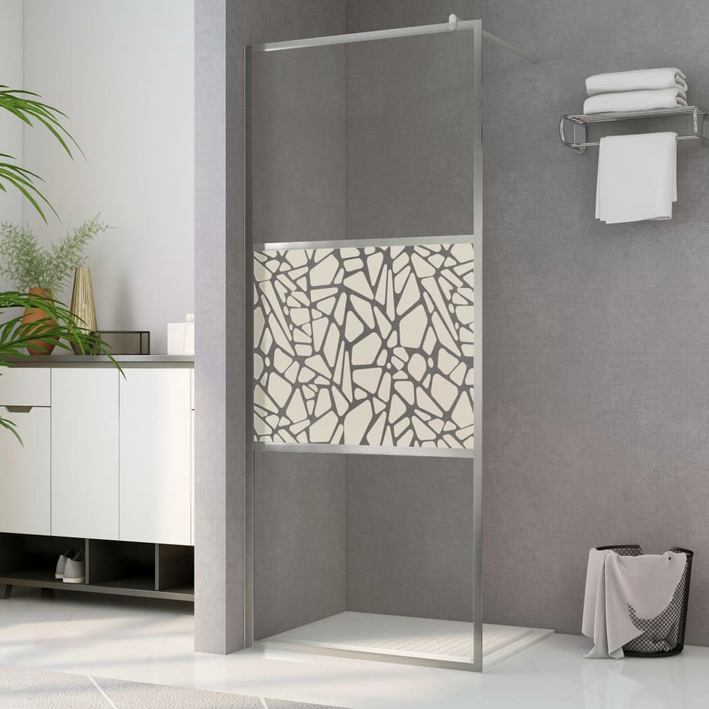 vidaXL Inloopdouchewand met stenenmotief 100x195 cm ESG-glas