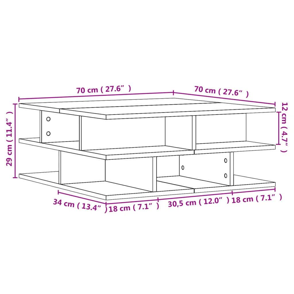 vidaXL Salontafel 70x70x29 cm bewerkt hout betongrijs