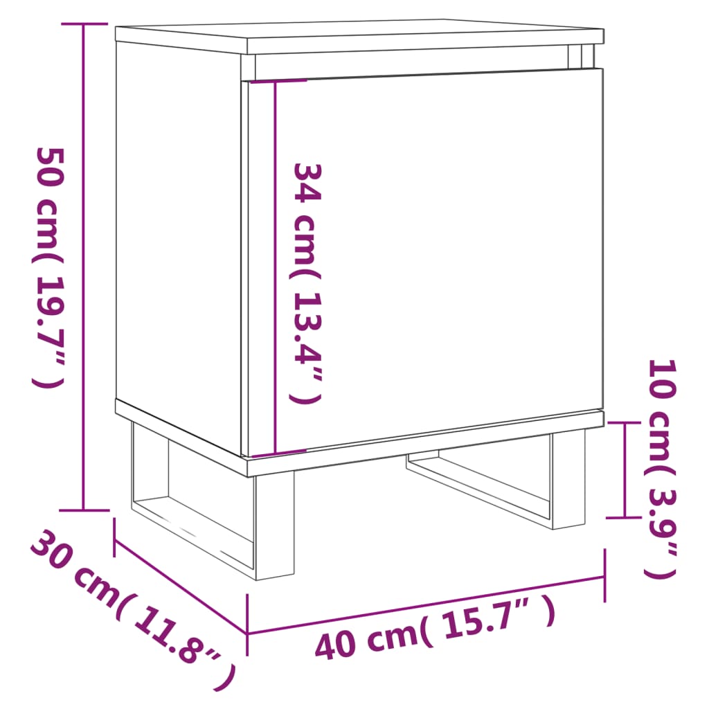 vidaXL Nachtkastjes 2 st 40x30x50 cm bewerkt hout zwart