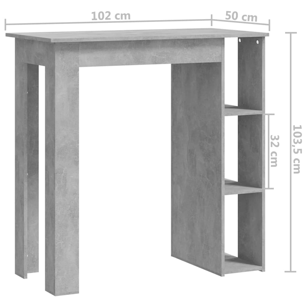 vidaXL Bartafel met schap 102x50x103,5 cm bewerkt hout betongrijs