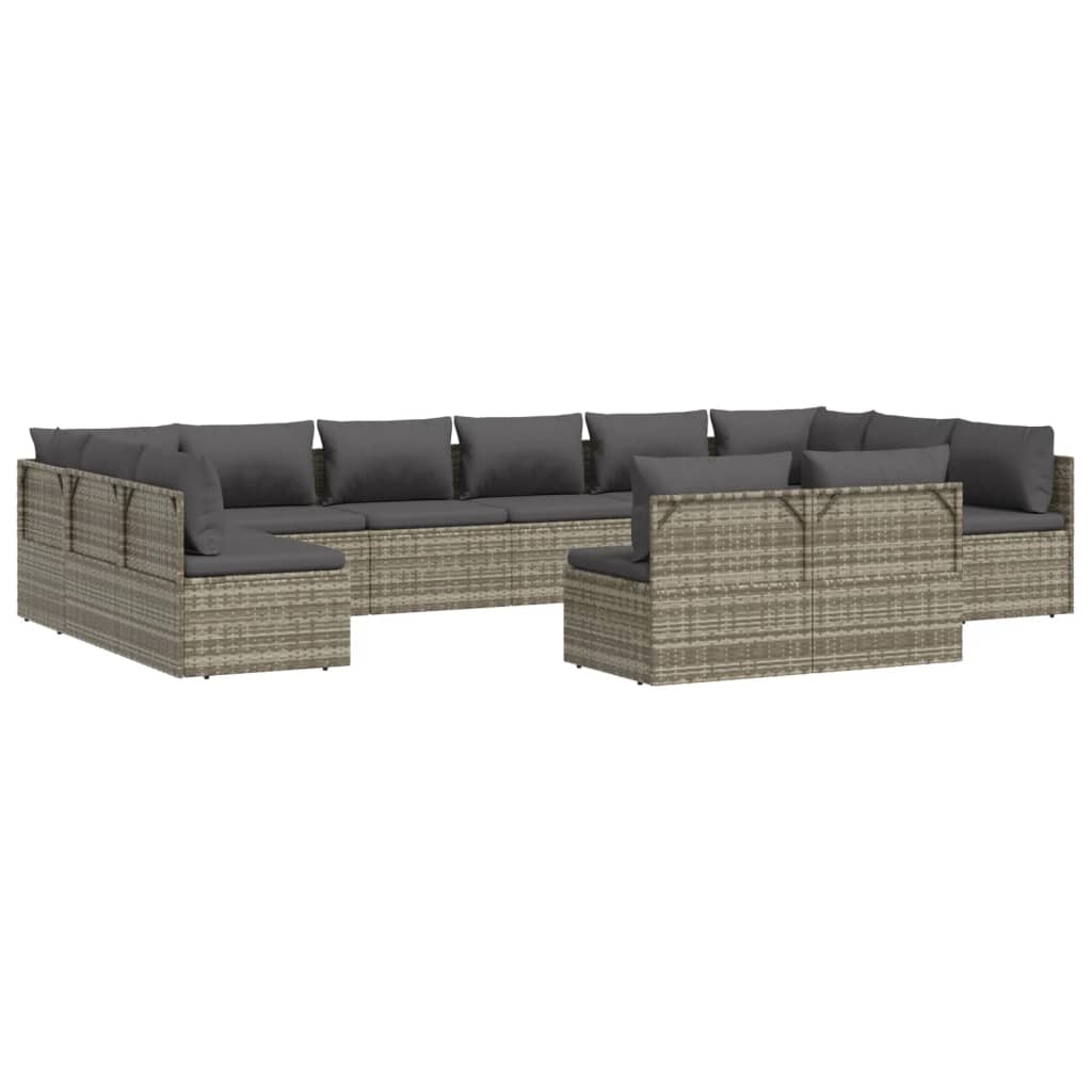 vidaXL 12-delige Loungeset met kussens poly rattan grijs